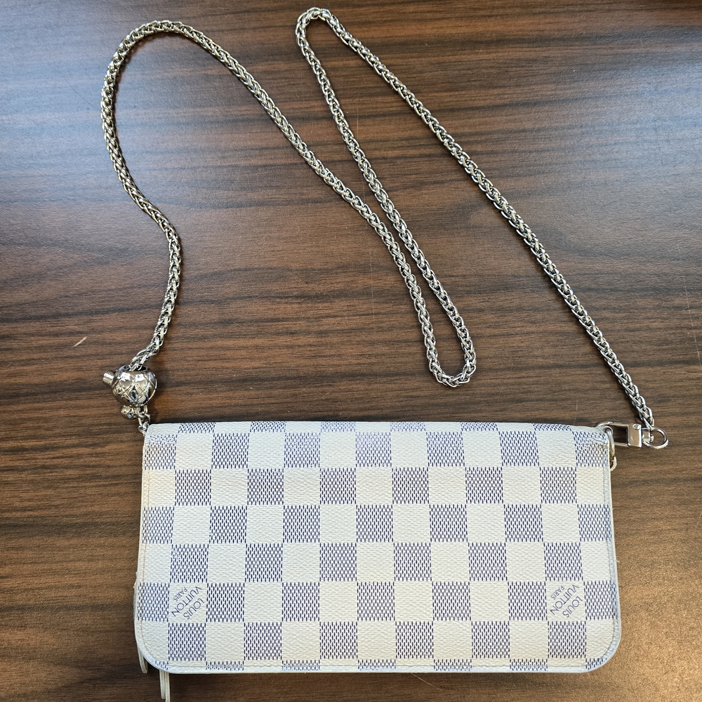 Louis Vuitton Damier Azur White and Blue Crossbody Chain Wallet